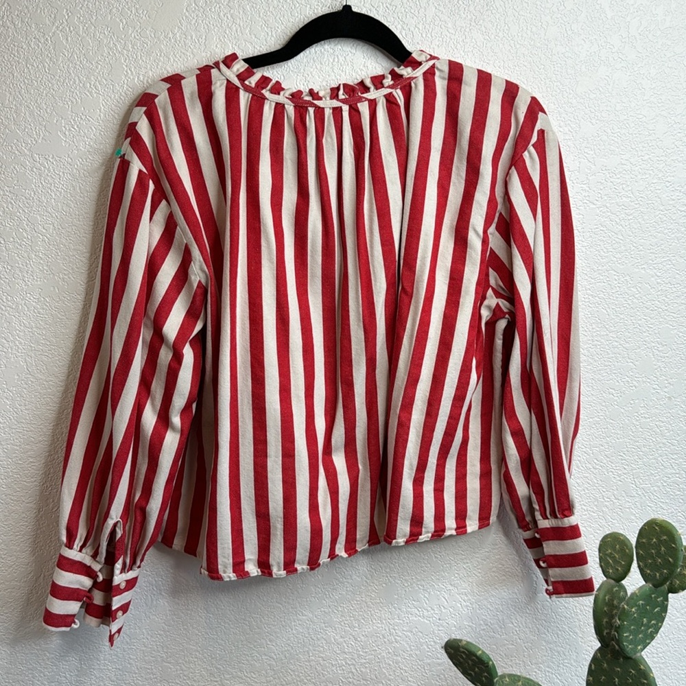 THE GREAT. Red and White Striped Button-Front Blouse - Picture 6 of 7